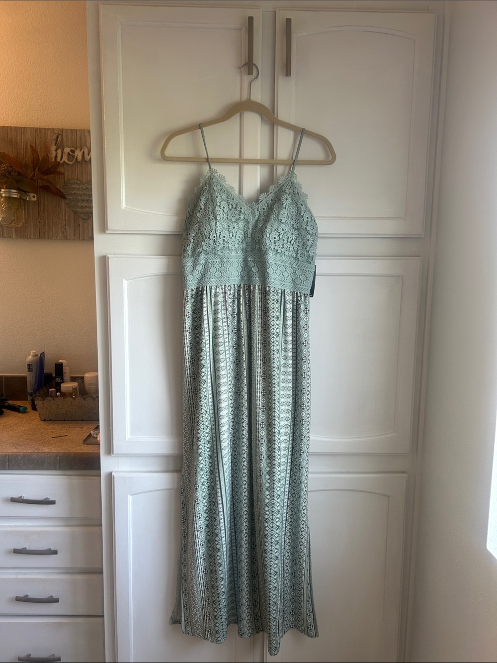 No Boundaries Sage Green Crochet Bodice Maxi Dress